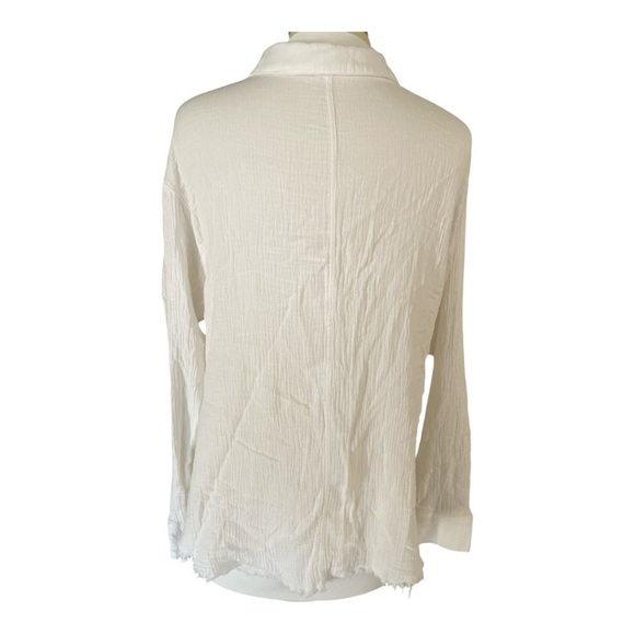 Miou Muse Button Down Crinkle Textured Blouse with Frayed Edges - Picture 4 of 6